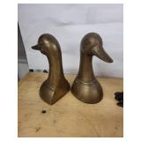 Brass Duck Bookends (Pair) - Moose Sculpture on Wood Base - Bronze Wildlife Figurine