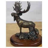 Brass Duck Bookends (Pair) - Moose Sculpture on Wood Base - Bronze Wildlife Figurine