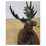 Brass Duck Bookends (Pair) - Moose Sculpture on Wood Base - Bronze Wildlife Figurine