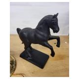 Horse Figurine on Base & Brass Desk Bell with Wall Bracket - Vintage Metal Decor
