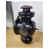 Antique Kerosene Lantern - Black Enamel with Brass Reflector & Bakelite Top