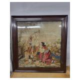 Framed Vintage Needlepoint Tapestry - Two Women in Colonial Dress