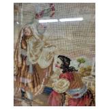 Framed Vintage Needlepoint Tapestry - Two Women in Colonial Dress