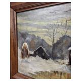 Oil Painting - Winter Landscape of Snowy Farm Barn in Wood Frame