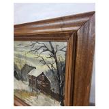 Oil Painting - Winter Landscape of Snowy Farm Barn in Wood Frame