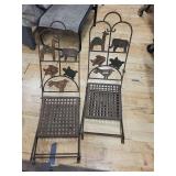 Pair of Iron Garden Chairs with Animal Silhouette Panels & Lattice Seats
