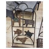 Pair of Iron Garden Chairs with Animal Silhouette Panels & Lattice Seats