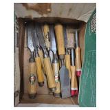 Vintage Wood-Handled Chisel Set in Green Box - Assorted Sizes