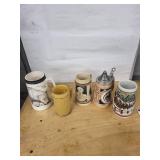 Deutschland Germany Beer Stein Set - 5 Ceramic Steins with Lids & Crest Motifs