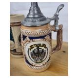 Deutschland Germany Beer Stein Set - 5 Ceramic Steins with Lids & Crest Motifs