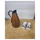 Wooden Barrel Ewer with Metal Bands & Hand-Painted Holland Windmill Clogs