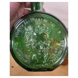 Green Round Glass Bottle with Andrew Jackson Seventh President Embossed Bottle & Amber Milk Bottle (Lot of 2)