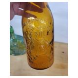Green Round Glass Bottle with Andrew Jackson Seventh President Embossed Bottle & Amber Milk Bottle (Lot of 2)