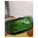 Green Round Glass Bottle with Andrew Jackson Seventh President Embossed Bottle & Amber Milk Bottle (Lot of 2)