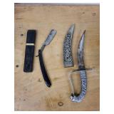Antique Ornate Curved Dagger with Filigree Silver Grip & Openwork Scabbard