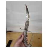 Antique Ornate Curved Dagger with Filigree Silver Grip & Openwork Scabbard