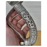 Antique Ornate Curved Dagger with Filigree Silver Grip & Openwork Scabbard