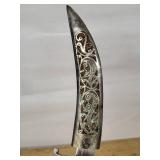 Antique Ornate Curved Dagger with Filigree Silver Grip & Openwork Scabbard