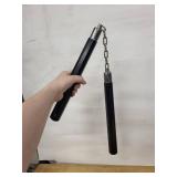 Nunchaku - Black Hexagonal Handles with Chrome Caps & Short Chain