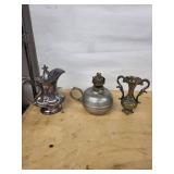 Three-Piece Antique Metal Ewers & Lamp Set - Made in Italy, Floral Relief