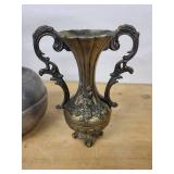 Three-Piece Antique Metal Ewers & Lamp Set - Made in Italy, Floral Relief