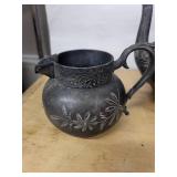 Antique Pewter 3-Piece Ewer Set with Grapevine Floral Embossing