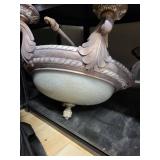 Antique Ornate Cast Metal Chandeliers - Pair with Frosted Glass Bowls (Lot of 2)