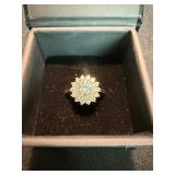 Cluster Halo Flower Ring White Metal Clear Stones Size 9 4.8g