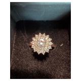 Sterling Silver 925 Halo Cluster Ring Clear Stones Size 9 4.4g