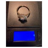 Sterling Silver 925 Halo Cluster Ring Clear Stones Size 9 4.4g