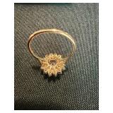 925 Sterling Silver Clear Stone Floral Halo Ring Size 10 Good
