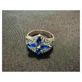 Silver Tone Blue Stone Cocktail & Cluster Rings Lot of 2 See Photos