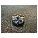 Silver Tone Blue Stone Cocktail & Cluster Rings Lot of 2 See Photos