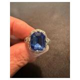 Silver Tone Blue Stone Cocktail & Cluster Rings Lot of 2 See Photos