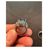 Silver Tone Blue Stone Cocktail & Cluster Rings Lot of 2 See Photos