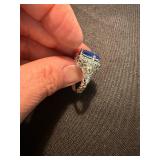Silver Tone Blue Stone Cocktail & Cluster Rings Lot of 2 See Photos