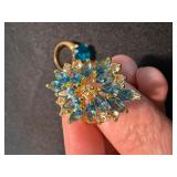 Vintage Blue Stone Cocktail Rings Gold Tone Cluster & Oval Size 8 9