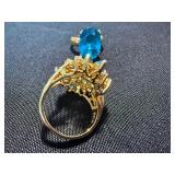 Vintage Blue Stone Cocktail Rings Gold Tone Cluster & Oval Size 8 9