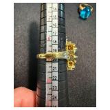 Vintage Blue Stone Cocktail Rings Gold Tone Cluster & Oval Size 8 9