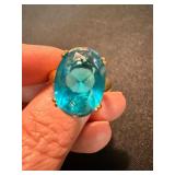 Vintage Blue Stone Cocktail Rings Gold Tone Cluster & Oval Size 8 9