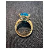 Vintage Blue Stone Cocktail Rings Gold Tone Cluster & Oval Size 8 9