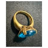 Vintage Blue Stone Cocktail Rings Gold Tone Cluster & Oval Size 8 9