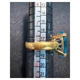 Vintage Blue Stone Cocktail Rings Gold Tone Cluster & Oval Size 8 9