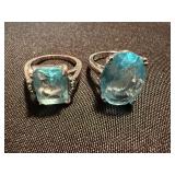 Pair of Blue Stone Rings Silver Tone One Marked 925 Size 8 See Photos