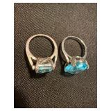 Pair of Blue Stone Rings Silver Tone One Marked 925 Size 8 See Photos