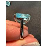 Pair of Blue Stone Rings Silver Tone One Marked 925 Size 8 See Photos