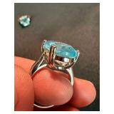 Pair of Blue Stone Rings Silver Tone One Marked 925 Size 8 See Photos