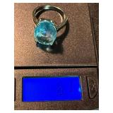 Pair of Blue Stone Rings Silver Tone One Marked 925 Size 8 See Photos