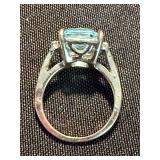 Pair of Blue Stone Rings Silver Tone One Marked 925 Size 8 See Photos