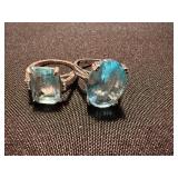 Pair of Blue Stone Rings Silver Tone One Marked 925 Size 8 See Photos